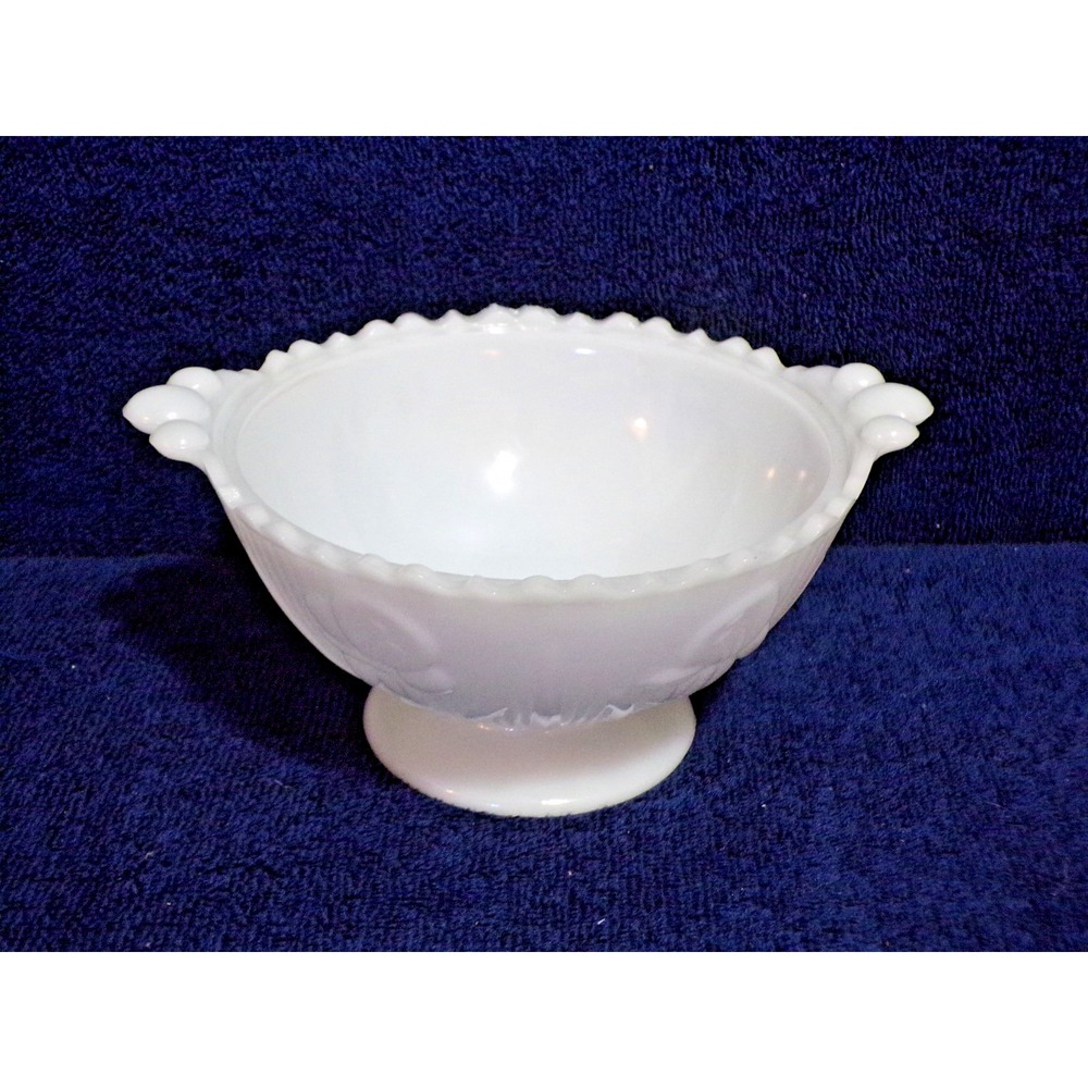 Vintage RARE Jeannette Glass Footed Iris & Herringbone White Serving Bowl 60's